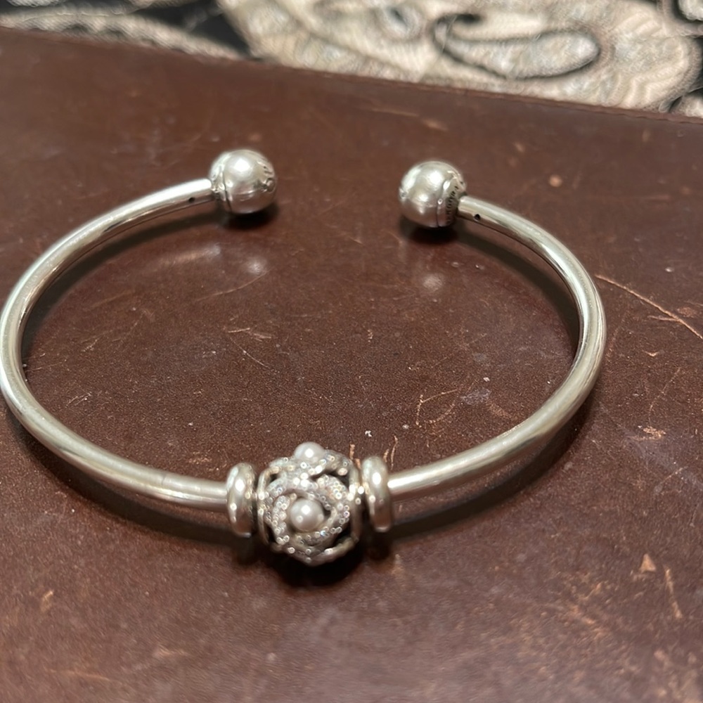 Pandora bangle bracelet with pearl charm